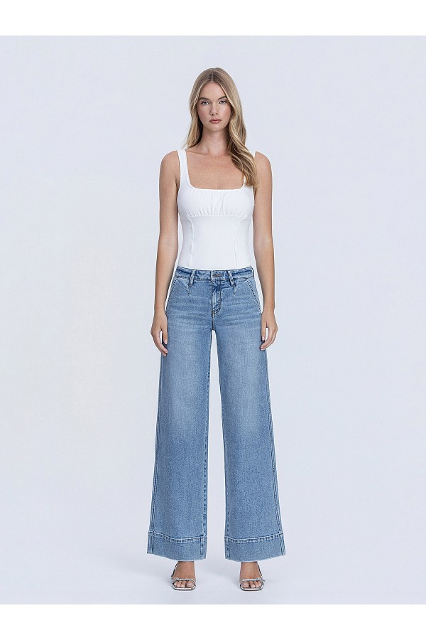 MID RISE TROUSER HEM WIDE JEANS WIT...